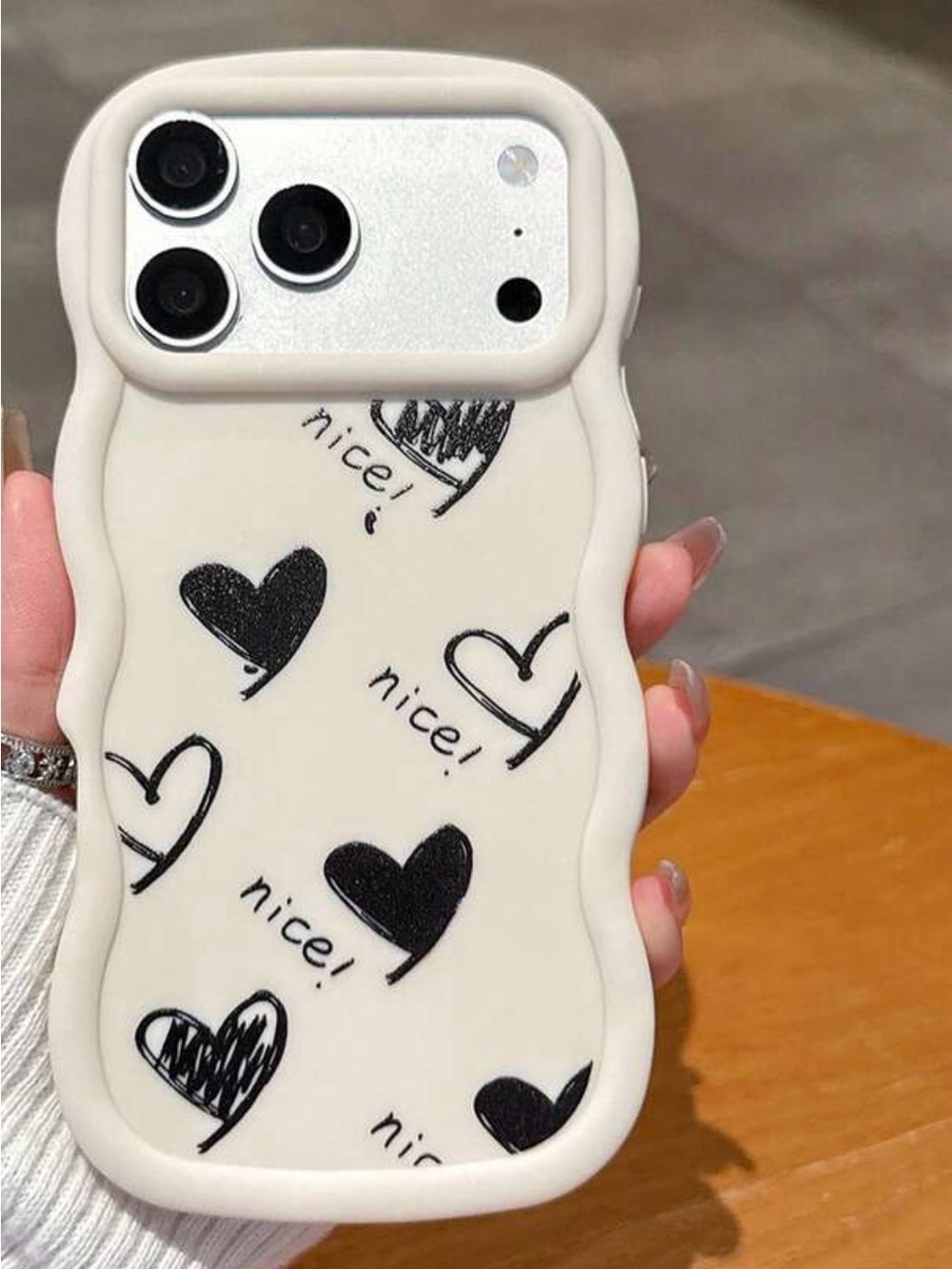 Neutral White Heart Silicone Phone Case - Cute Black Hearts
